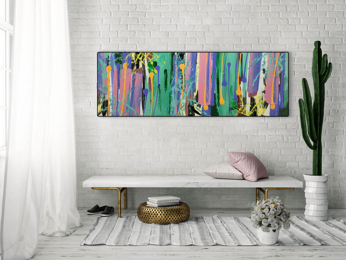 ACRYLBILD HANDGEMALT 150/50 cm - Blau/Gelb, Holz/Textil (150/50cm) - KUNSTLOFT