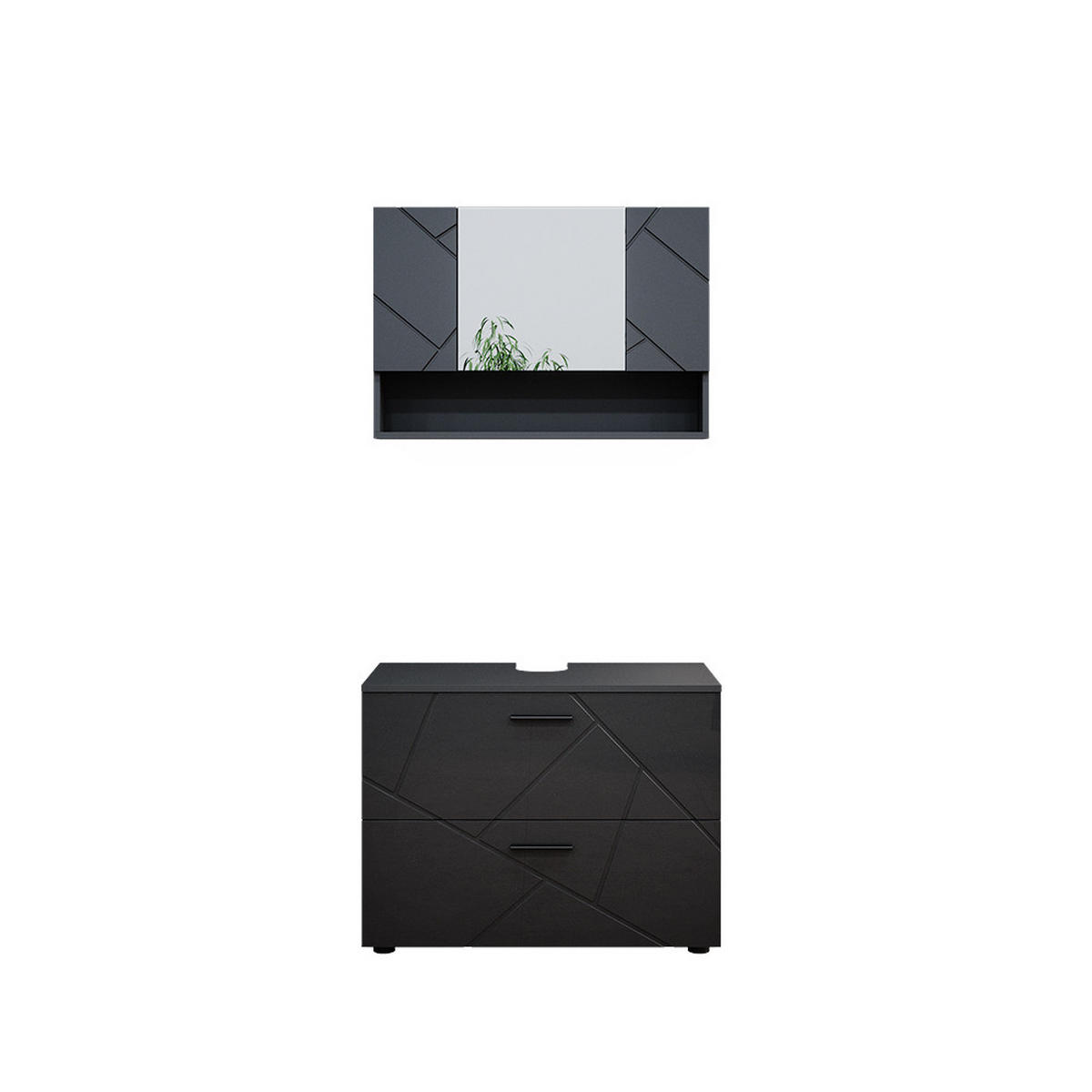 SADA NÁBYTKU DO KOUPELNY Irma Antracitový vysoký lesk - antracitová/vysoce lesklá černá, kompozitní dřevo (80/58.6/41cm) - Vicco