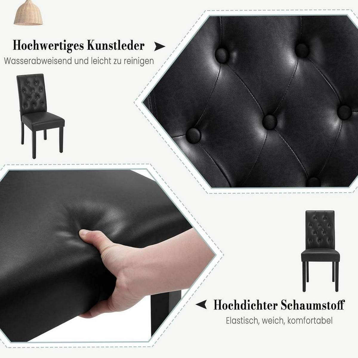 ESSZIMMERSTUHL 2er Set, Kunstleder, Holzbeinen, Schwarz - Schwarz, Holz/Kunststoff (44/99/59cm) - Woltu