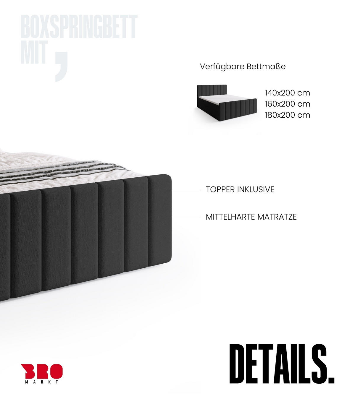 BOXSPRINGBETT Denver DUO mit Topper 140x200 Dunkelgrau - Dunkelgrau, Textil (140/200cm) - Bromarkt