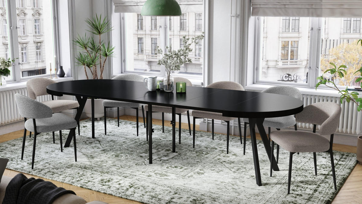 ESSTISCH rund Schwarz matt ausziehbar - Schwarz, Holzwerkstoff (110/110/77cm) - designimpex