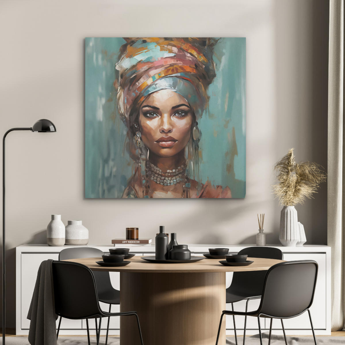 AKUSTIKPANEEL Frau - Kunst - Schmuck - Porträt 90x90 cm - Blaugrau, Textil (90/0.9/90cm) - MuchoWow