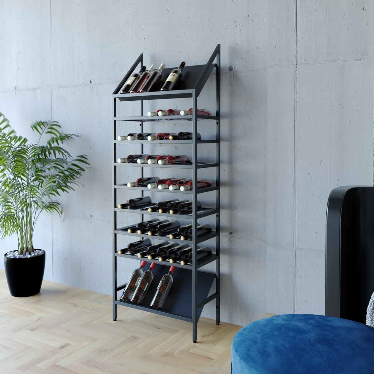 WEINREGAL Burgundy für 56 Flaschen, Metall, schwarz - Schwarz, Metall (60/170/30cm) - Metalo Pro