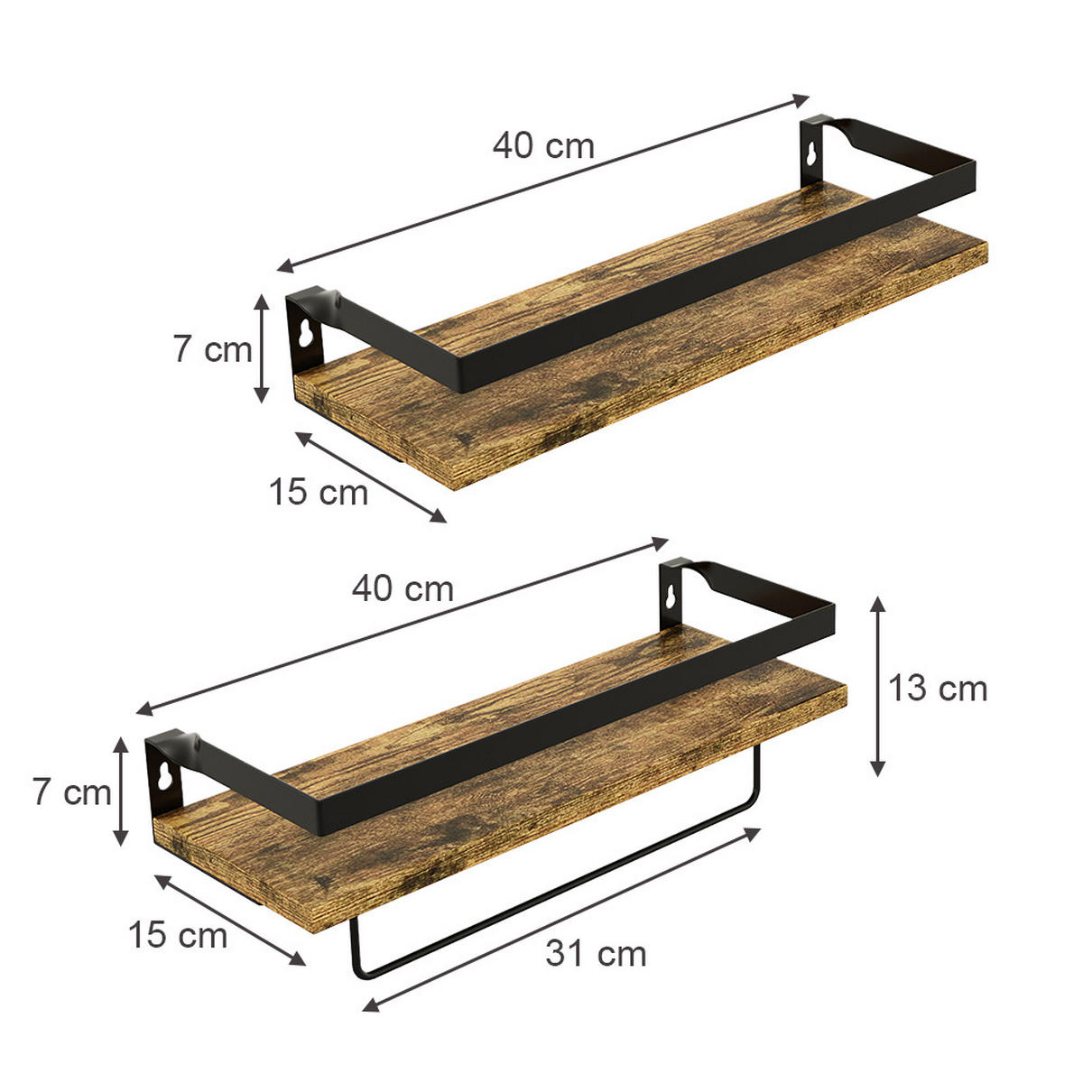 WANDREGAL Fyrk Eiche rustikal 43 x 13 cm 2er Set - Wildeiche, Holzwerkstoff (43/13/15cm) - Vicco