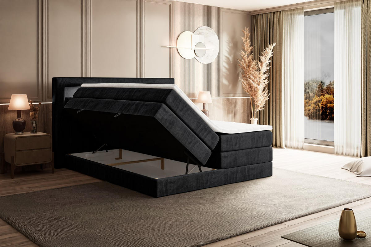 BOXSPRINGBETT NOEL GOLD KING - 140x200 - H3/H4 - Schwarz - Schwarz, Holzwerkstoff (140/200cm) - ALTDECOR
