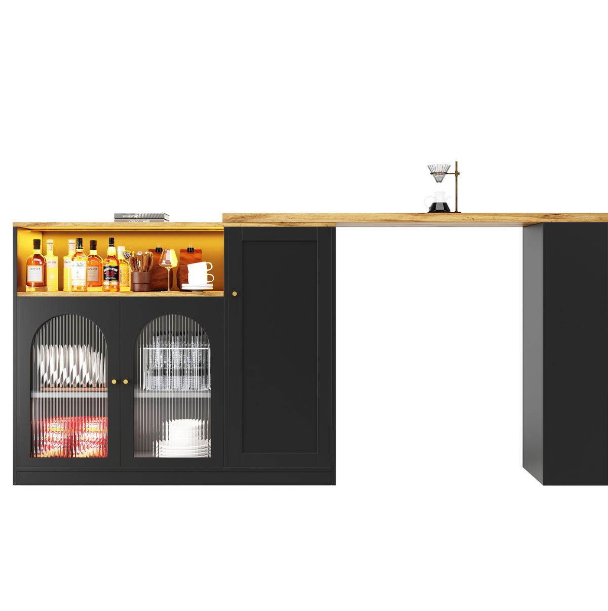 ESSZIMMERSCHRANK aus MDF 197 x 39,6 x 100 cm in Schwarz mit 360° Drehplatte & LED - Schwarz, Holzwerkstoff (197/100/39.6cm) - Modfu