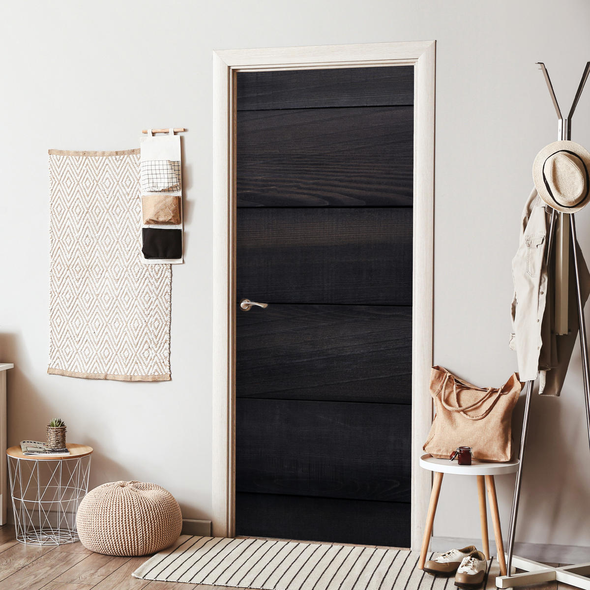 TÜRAUFKLEBER Schwarzer Hintergrund mit einer Plankenstruktur 85x215 cm - Türtapete - Schwarz, Kunststoff (85/0.1cm) - MuchoWow