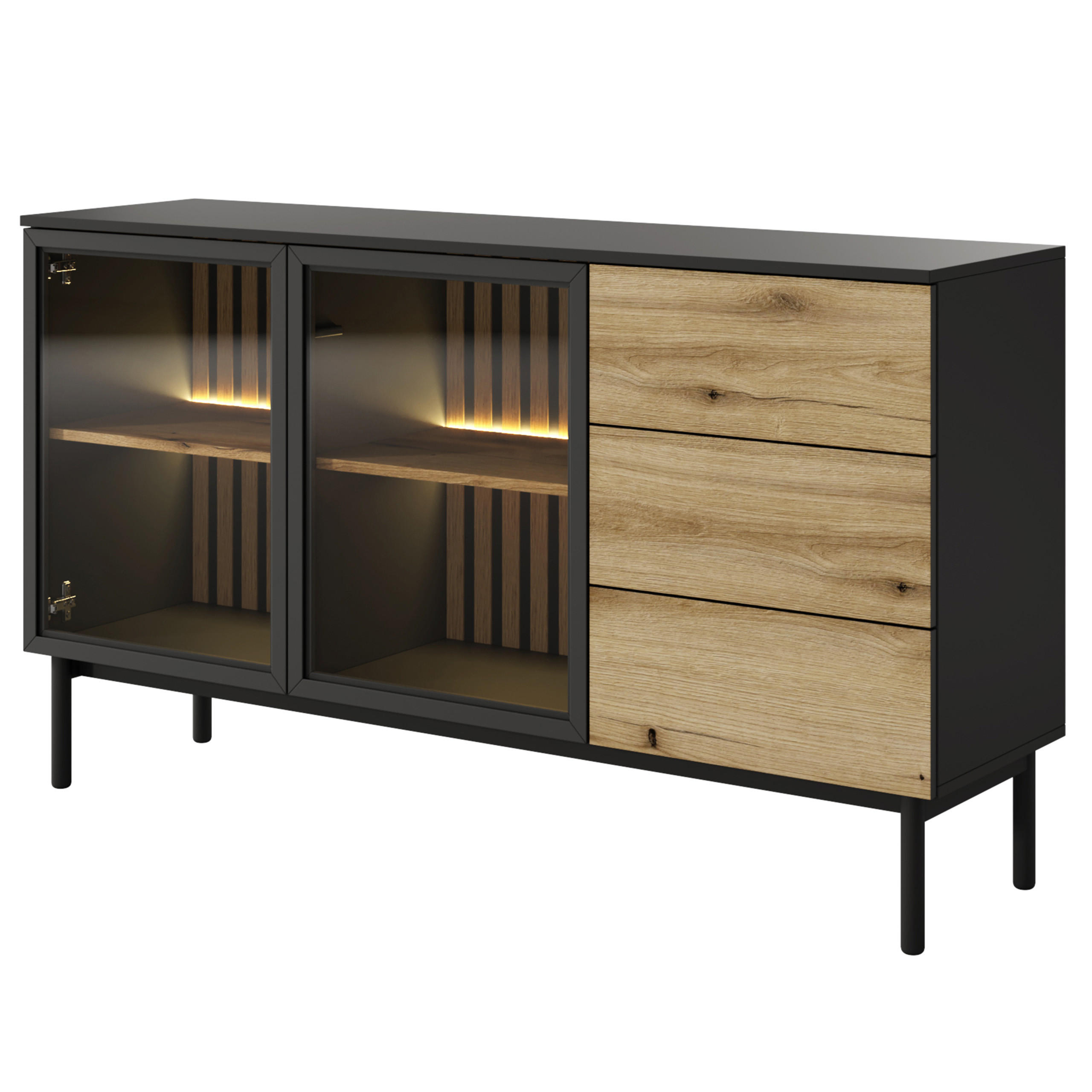 SIDEBOARD LAMBERTI 150/85/40 cm mit 3 Schubladen und 2 Türen Schwarz - Goldfarben/Schwarz, Holzwerkstoff (150/85/40cm) - MASSENO