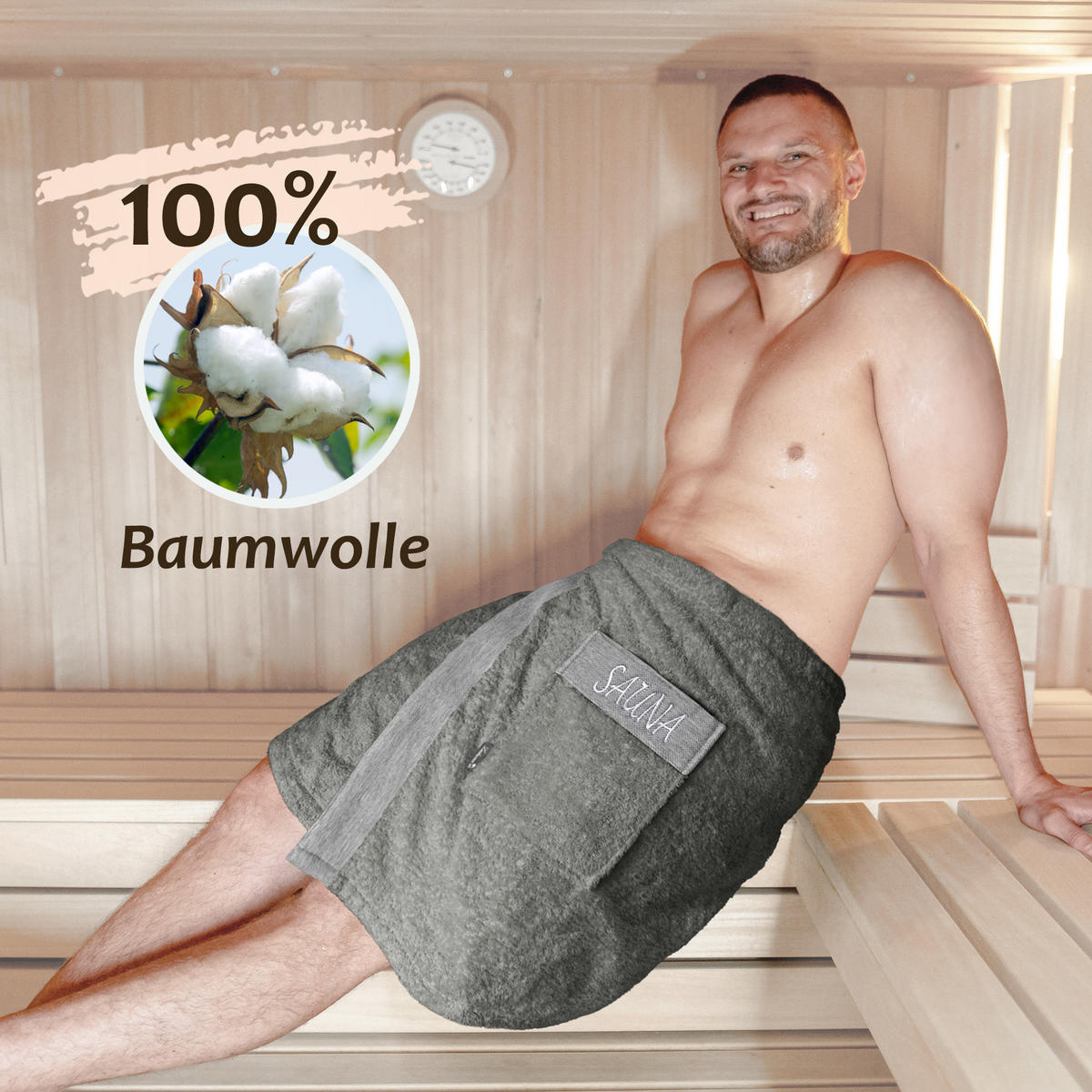 SAUNAKILT Herren Grau, Lima Saunahandtuch mit Klettverschluss - Dunkelgrau, Textil (140/55cm) - Lashuma