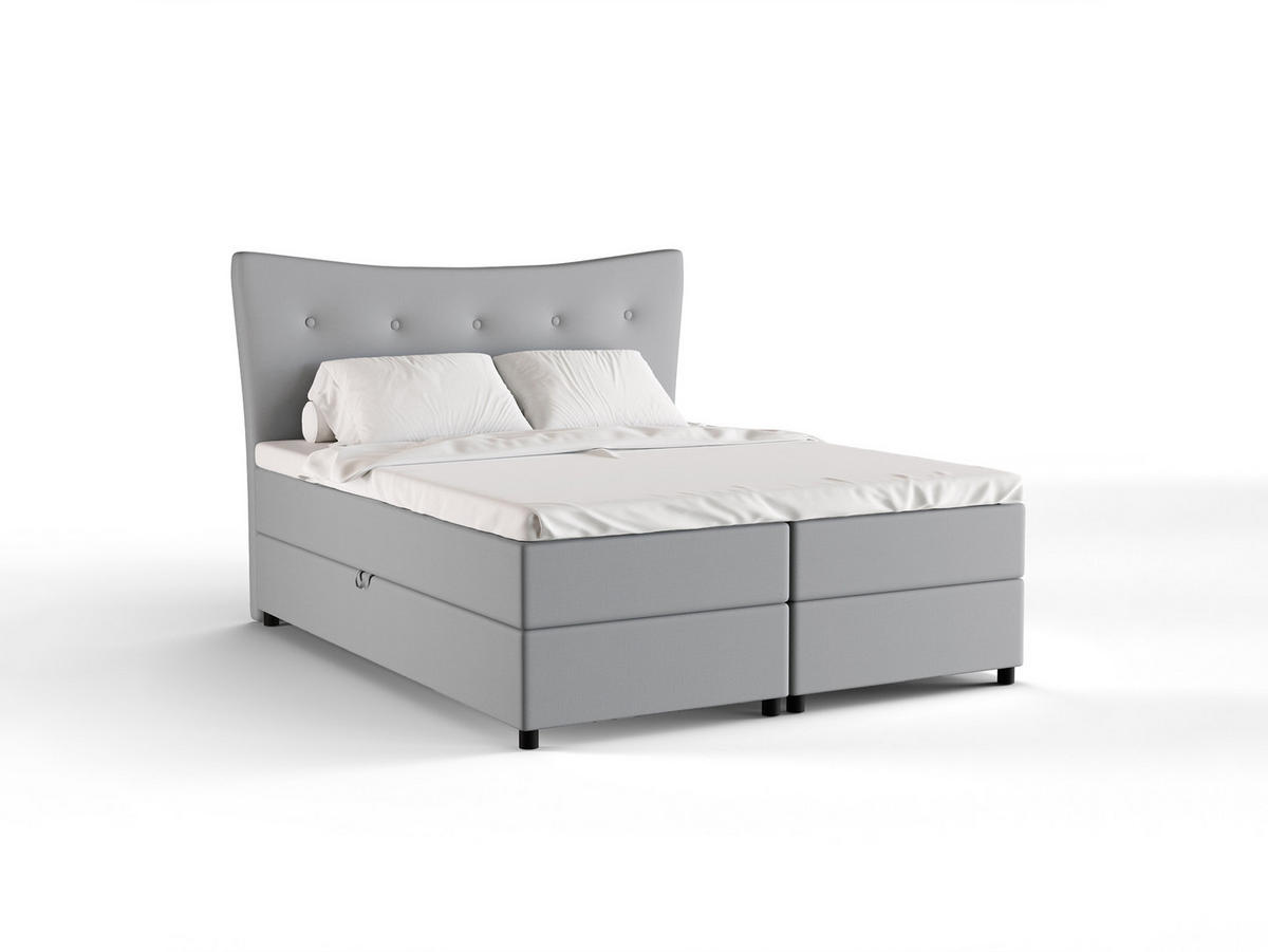 BOXBETT Nevada 160 x 200 cm Doppelbett mit hochwertiger Bonell-Matratze und Topper - grau - Grau, Holz (160/200cm) - Panda Möbel