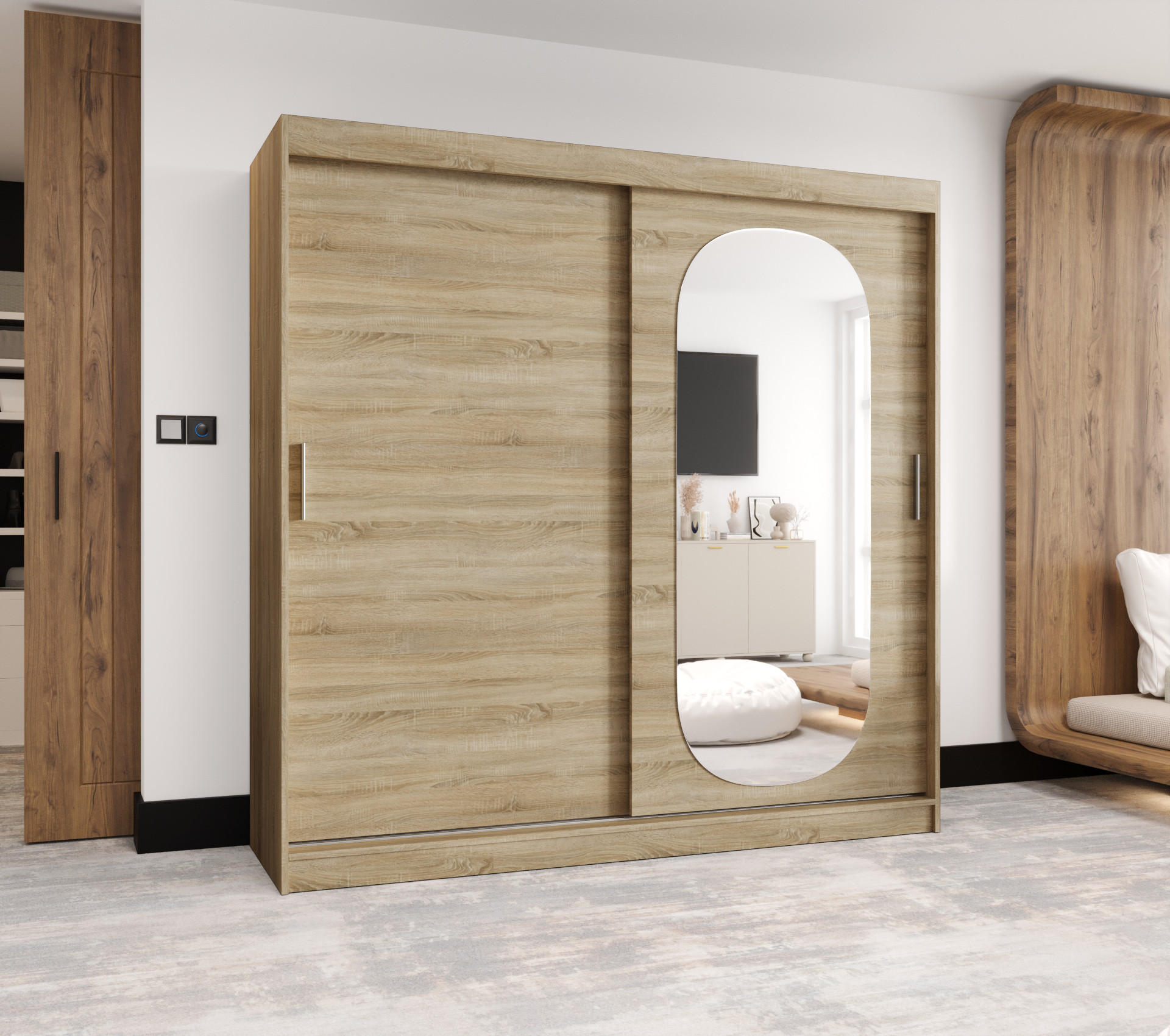 SCHWEBETÜRENSCHRANK 200/200/62 2-türig - Silberfarben/Sonoma Eiche, Holz (200/200/62cm) - MÖBEL KRYSPOL