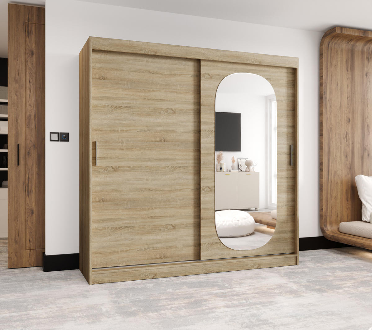 SCHWEBETÜRENSCHRANK 200/200/62 2-türig - Silberfarben/Sonoma Eiche, Holz (200/200/62cm) - MÖBEL KRYSPOL