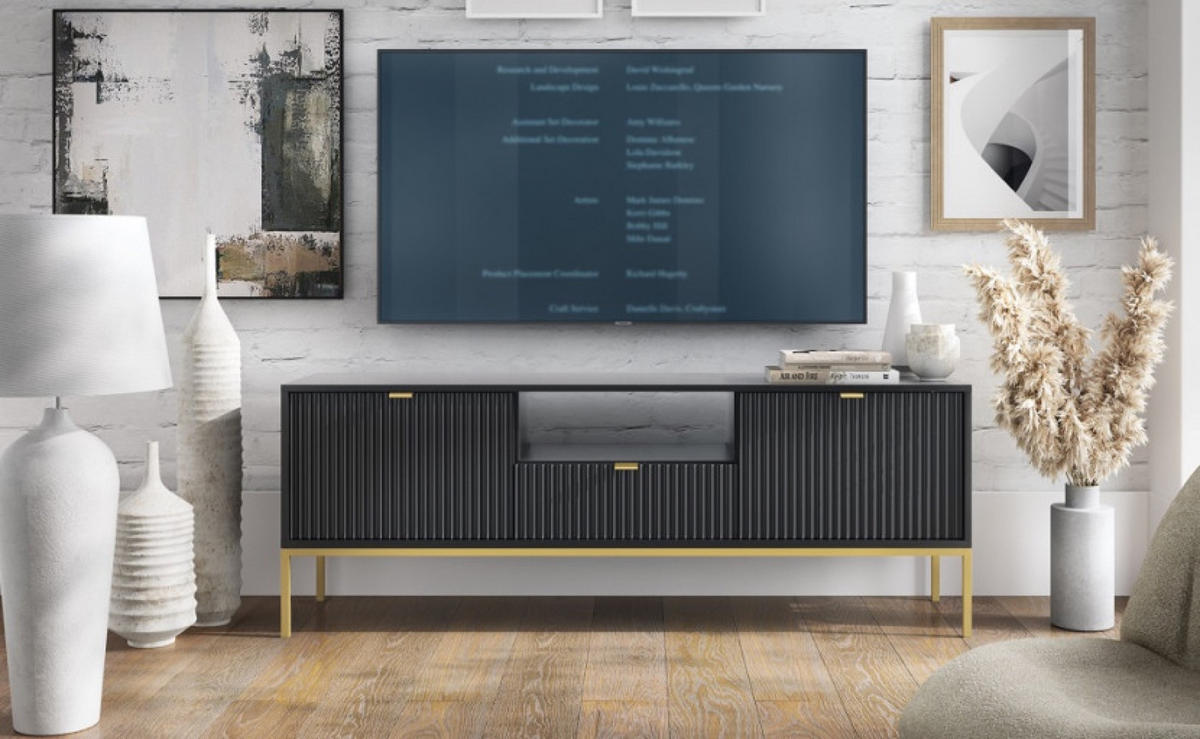TV-LOWBOARD Schwarz NEW Goldfarben - Schwarz, Holzwerkstoff (154/56/39cm) - Sepro Meble