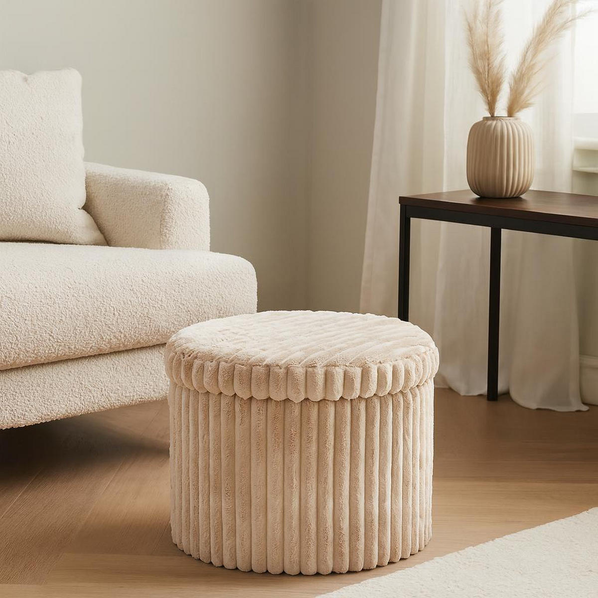 POUF mit Stauraum 43/43/32,5 cm - Beige, Textil (43/32.5/43cm) - Storage solutions