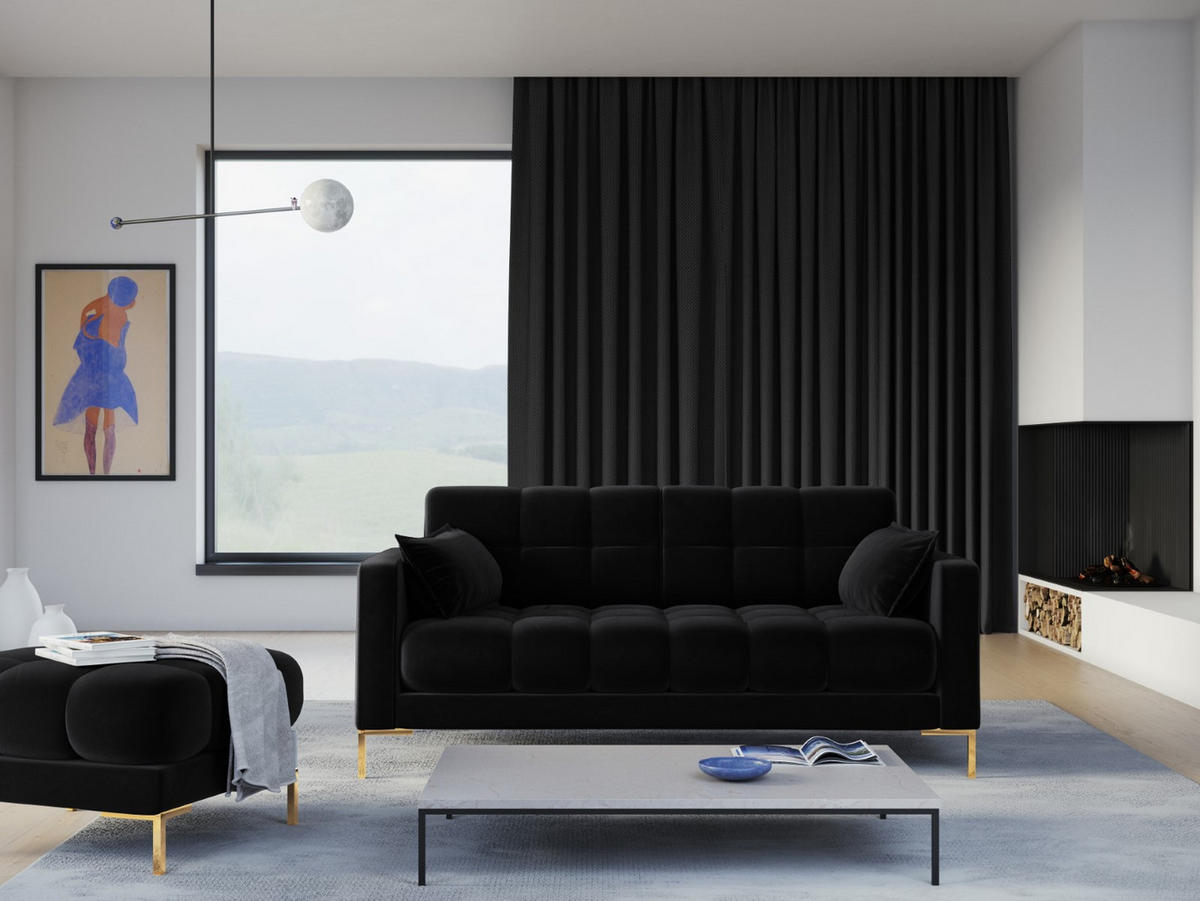 SOFA Mamaia aus Samt schwarz 2 Sitzplätze - Schwarz, Textil (92/75/152cm) - Micadoni
