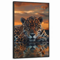 LEINWAND Bilder mit Rahmen - Natur - Leopard - Tier - Sonnenuntergang - Modern - 90x140 - Orange, Textil (90/140cm) - MuchoWow