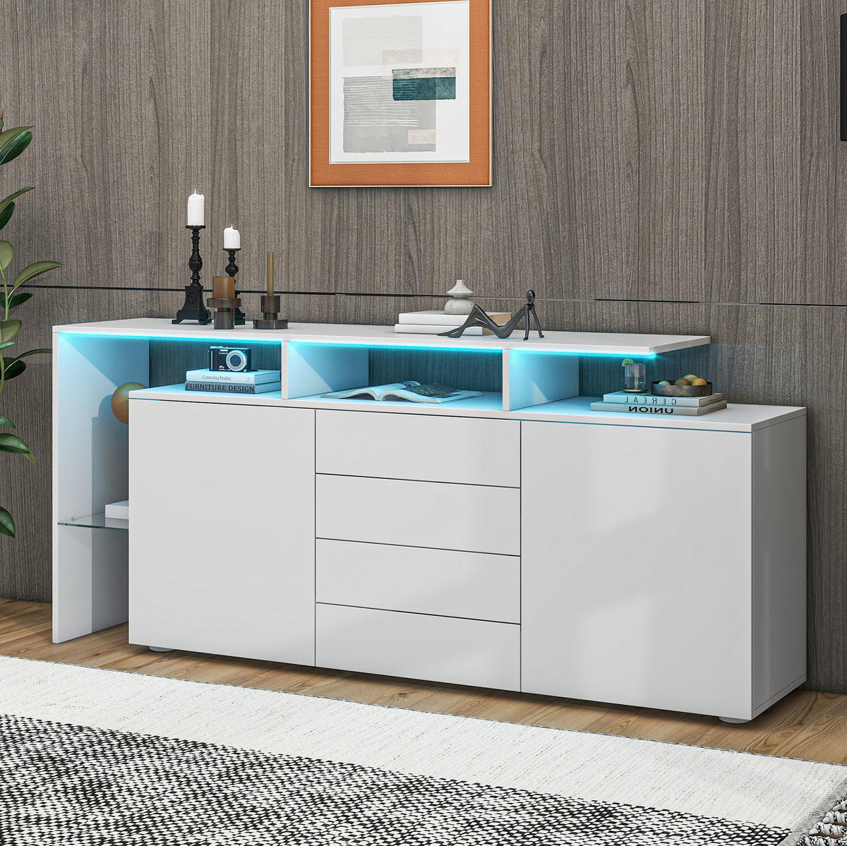 SIDEBOARD 160/35/70 cm Weiß aus Spanplatte mit LED - Weiß, Holzwerkstoff (35/70/160cm) - OKMYHOME