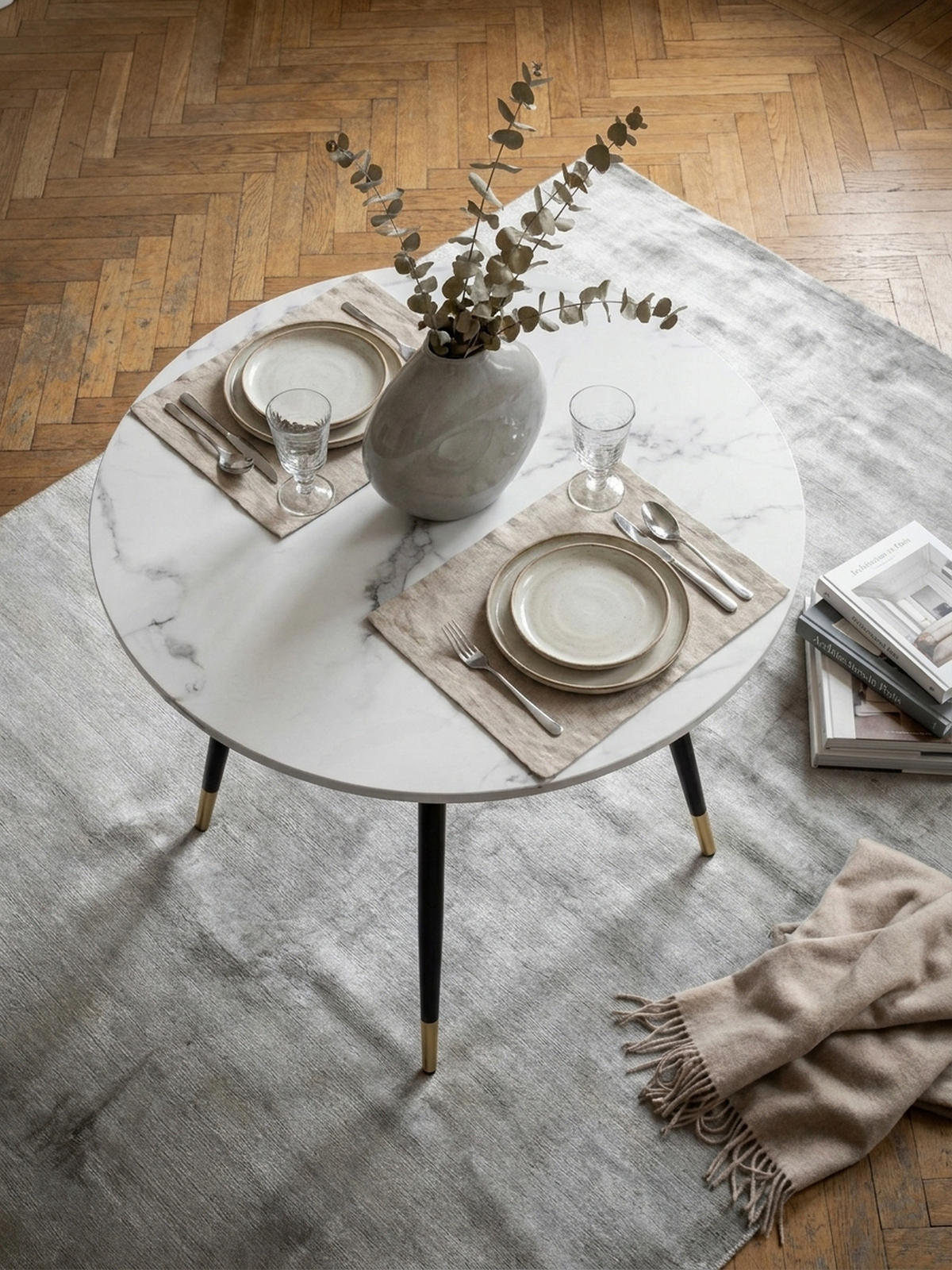 ESSTISCH Marmoroptik Metall Rund Modern, Weiß 75x75x76 cm - Goldfarben/Weiß, Holzwerkstoff/Metall (75/75/76cm) - KADIMA DESIGN