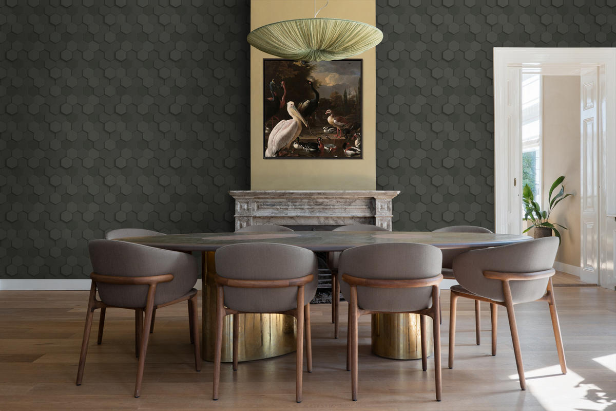 TAPETE 3D Wabenmuster 53 cm x 10.05 m - Schwarz, Papier (53/1000cm) - Origin Wallcoverings