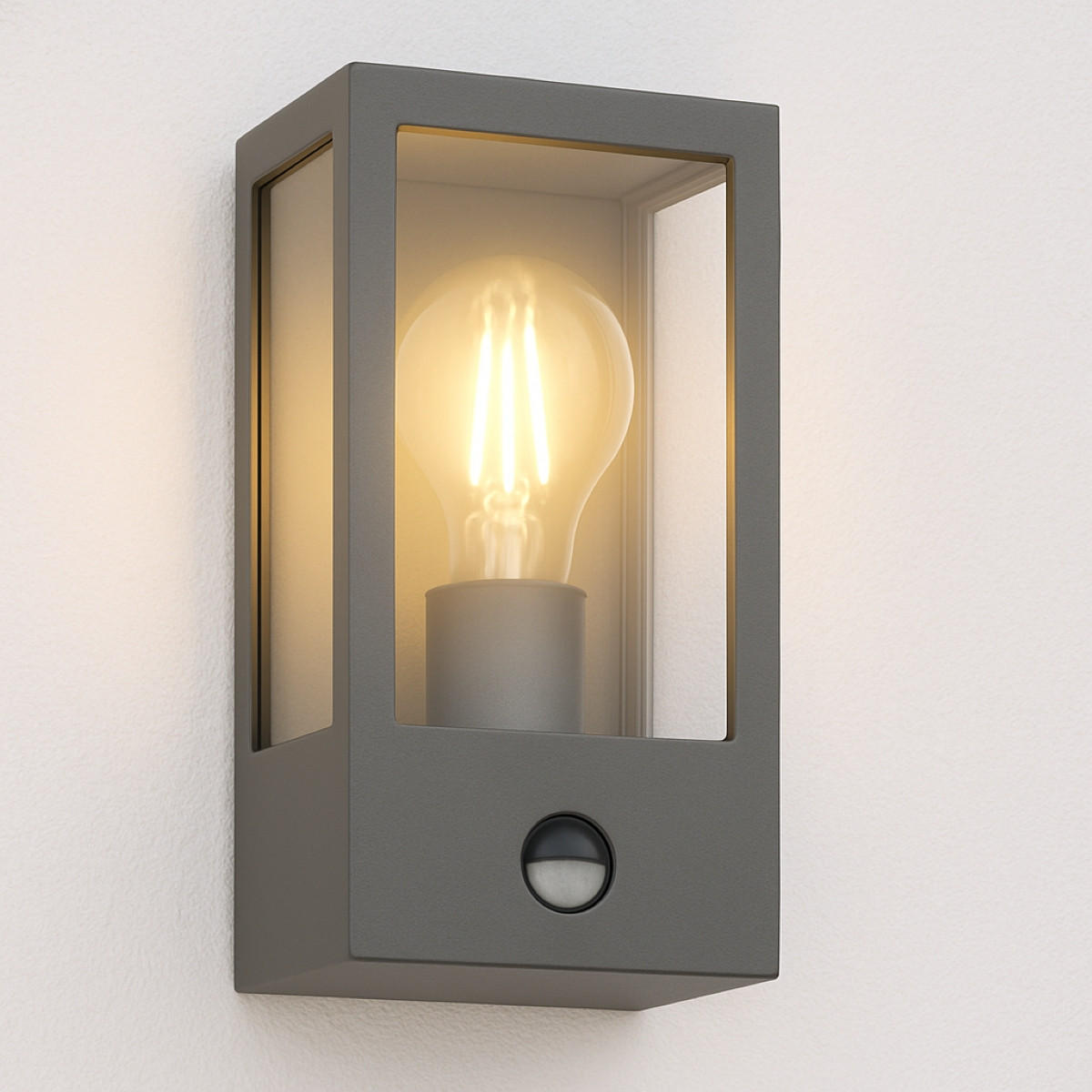 AUSSENWANDLEUCHTEE Schwarz E27 Bewegungsmelder PIR Klarer Diffusor IP44 - Schwarz, Metall (10.5/22/11cm) - CGC Europe