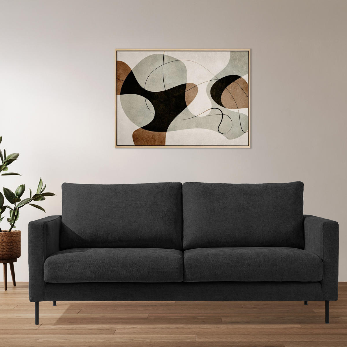 SOFA LUMO, 3-Sitzer, Anthrazit - Anthrazit/Schwarz, Holz/Holzwerkstoff (198/90/95cm) - KONSIMO®