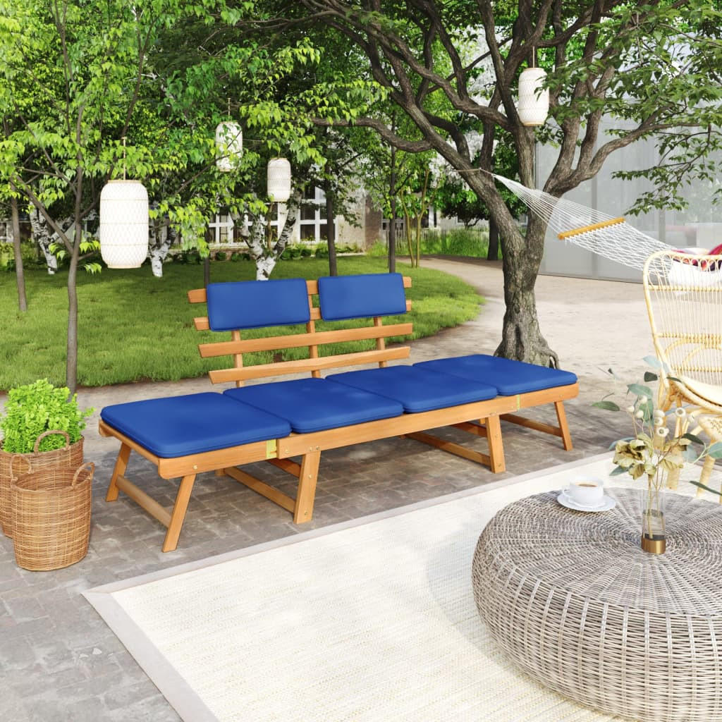 GARTENBANK mit Auflagen 2-in-1 190 cm Massivholz Akazie - Blau, Holz (190/74/68cm) - furnicato