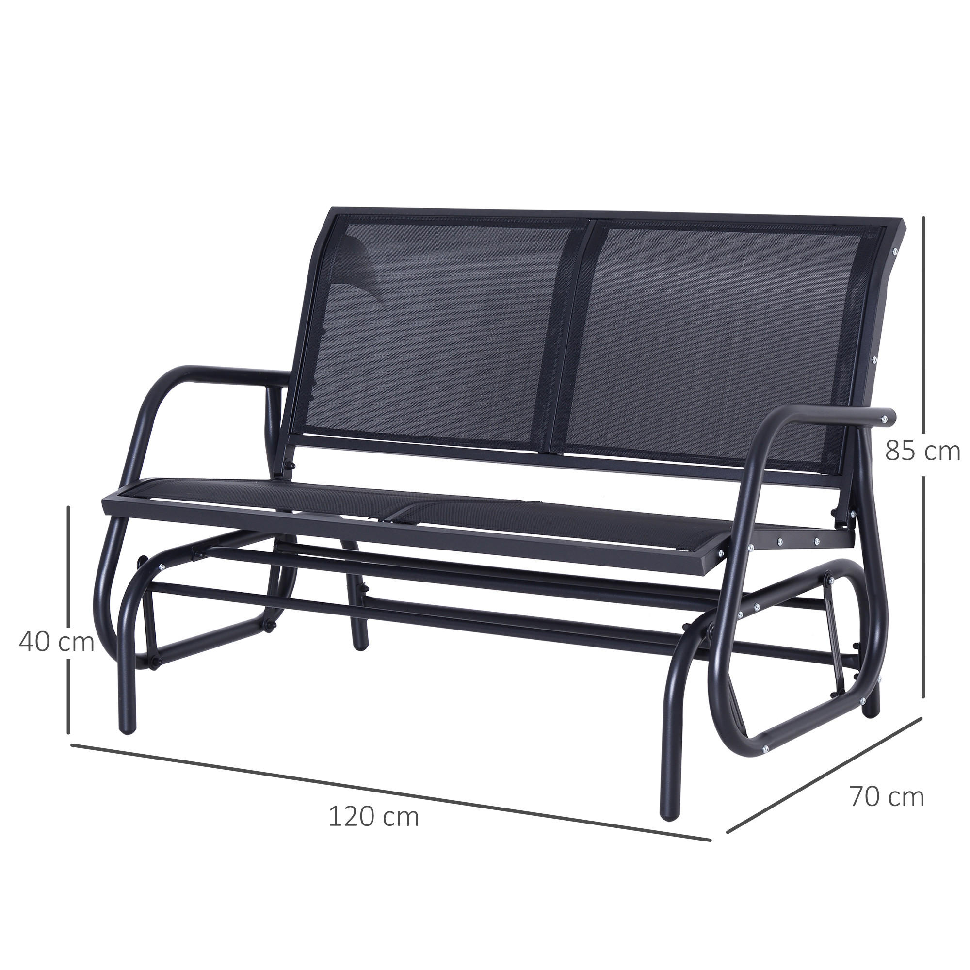 SCHAUKELSTUHL, 2-Sitzer, Metall, Schwarz, 120 x 70 x 85 cm - Schwarz, Metall (70/88/120cm) - Outsunny