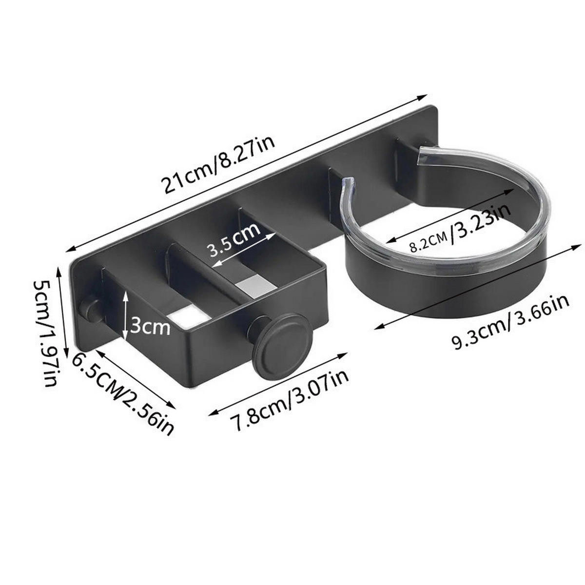 HAARTROCKNERHALTER – Schwarz – 2-in-1 - Schwarz, Metall (23/5/12cm)