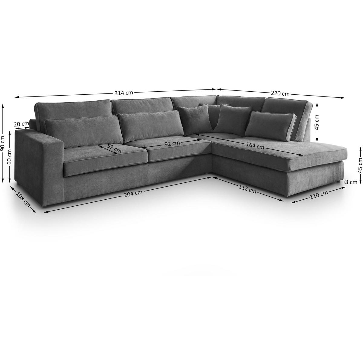 ECKSOFA Parma ohne Schlaffunktion grau rechts - Schwarz/Grau, Textil (314/224cm) - Beautysofa