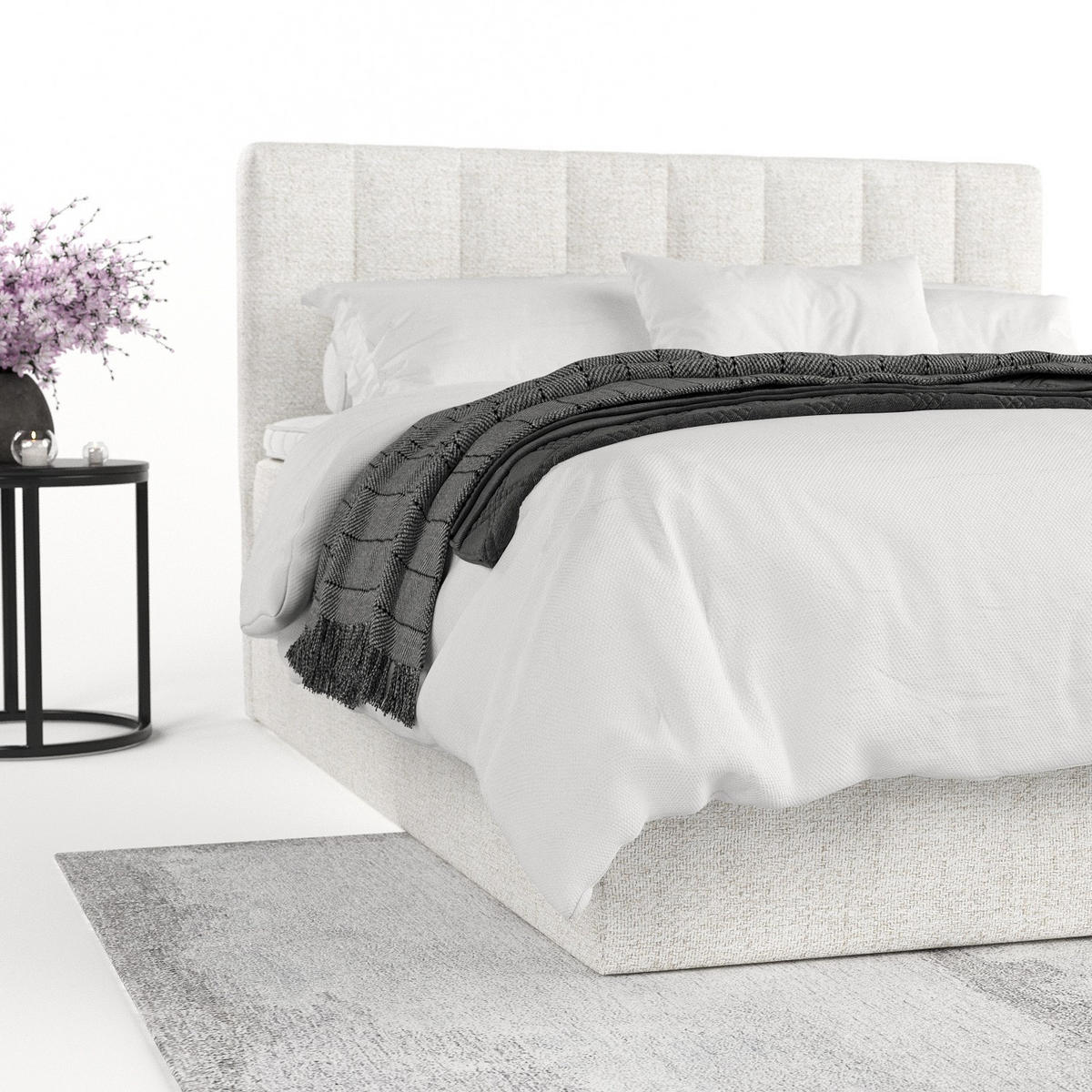 BOXBETT Lusso 180/200 cm Creme im Neve Stoff - Creme/Schwarz, Holz/Holzwerkstoff (180/200cm) - AltaBeds