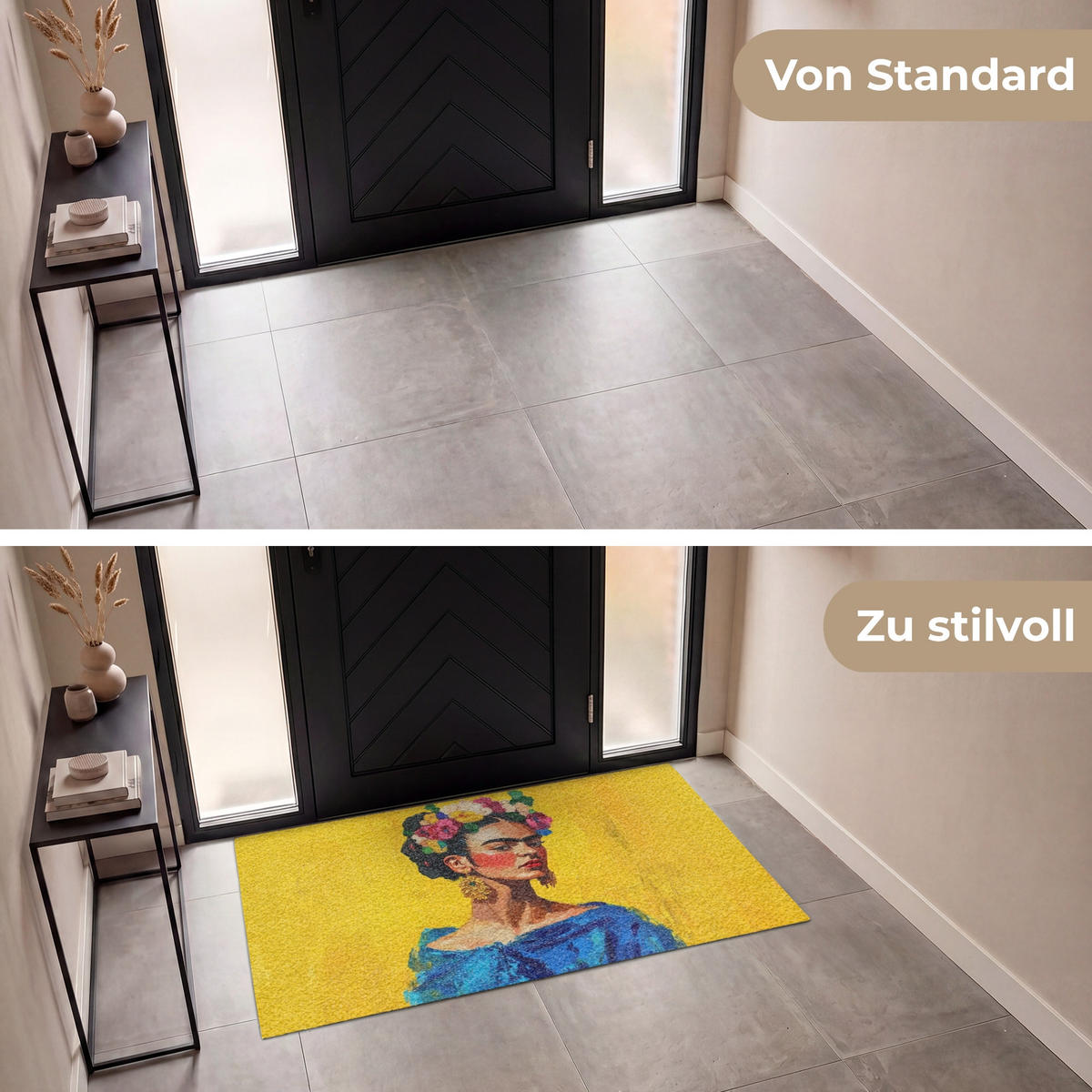 FUSSMATTE Frida Kahlo - Frau - Gelb - Blau - Blumen Schmutzfangmatte 150x90 cm - Gelb, Kunststoff (150/90cm) - MuchoWow