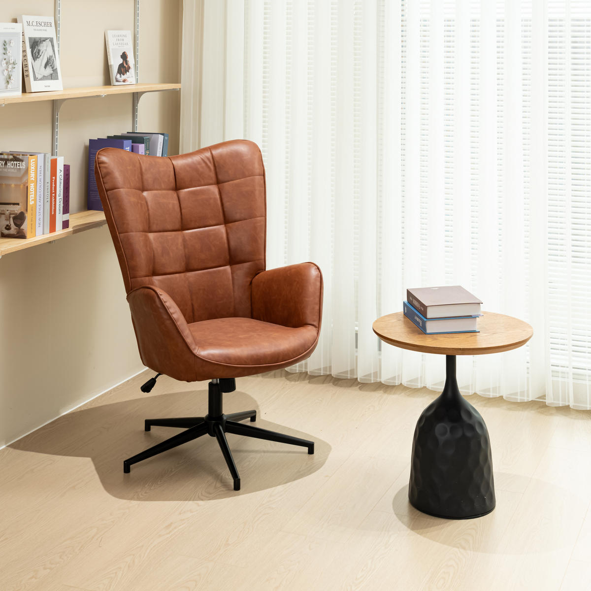 SESSEL höhenverstellbar, braun - Dunkelbraun/Schwarz, Holzwerkstoff/Textil (70/100/80cm) - Urban Meuble