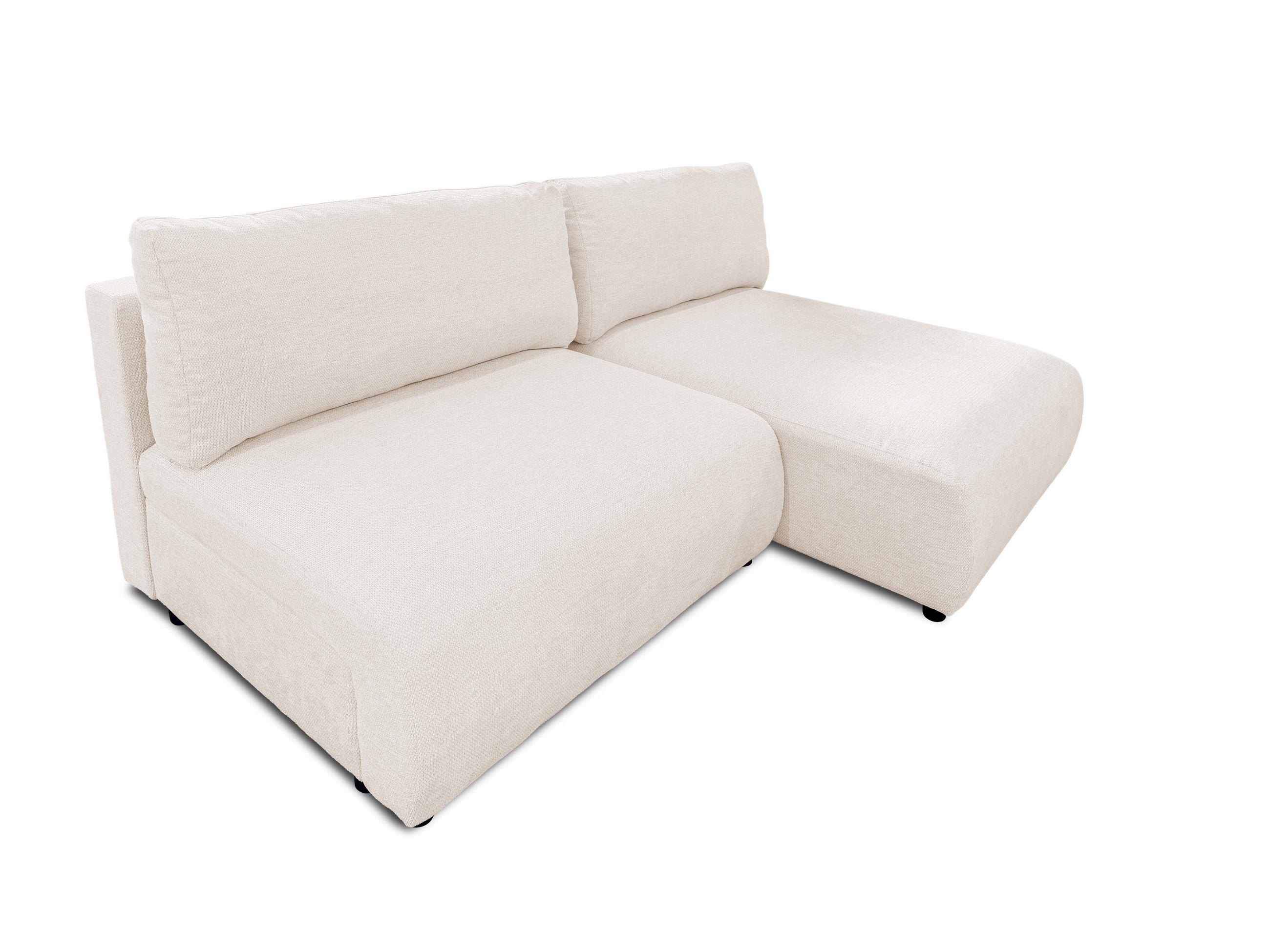 ECKSOFA Sora mit Schlaffunktion, Bettkasten und extra tiefer Komfortzone aus hochwertigem Creme Strukturstoff - Creme/Schwarz, Holz/Kunststoff (200/140cm) - S-Style