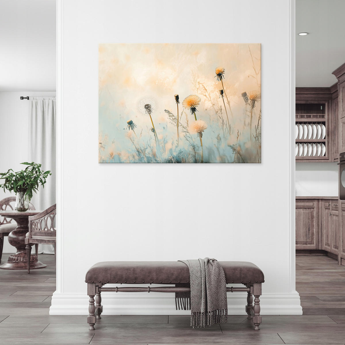 BILDER Blumen Wiese Pastell Modern Wanddekoration Wohnzimmer 60x40 - Beige, Holzwerkstoff (60/40cm) - Wallarena
