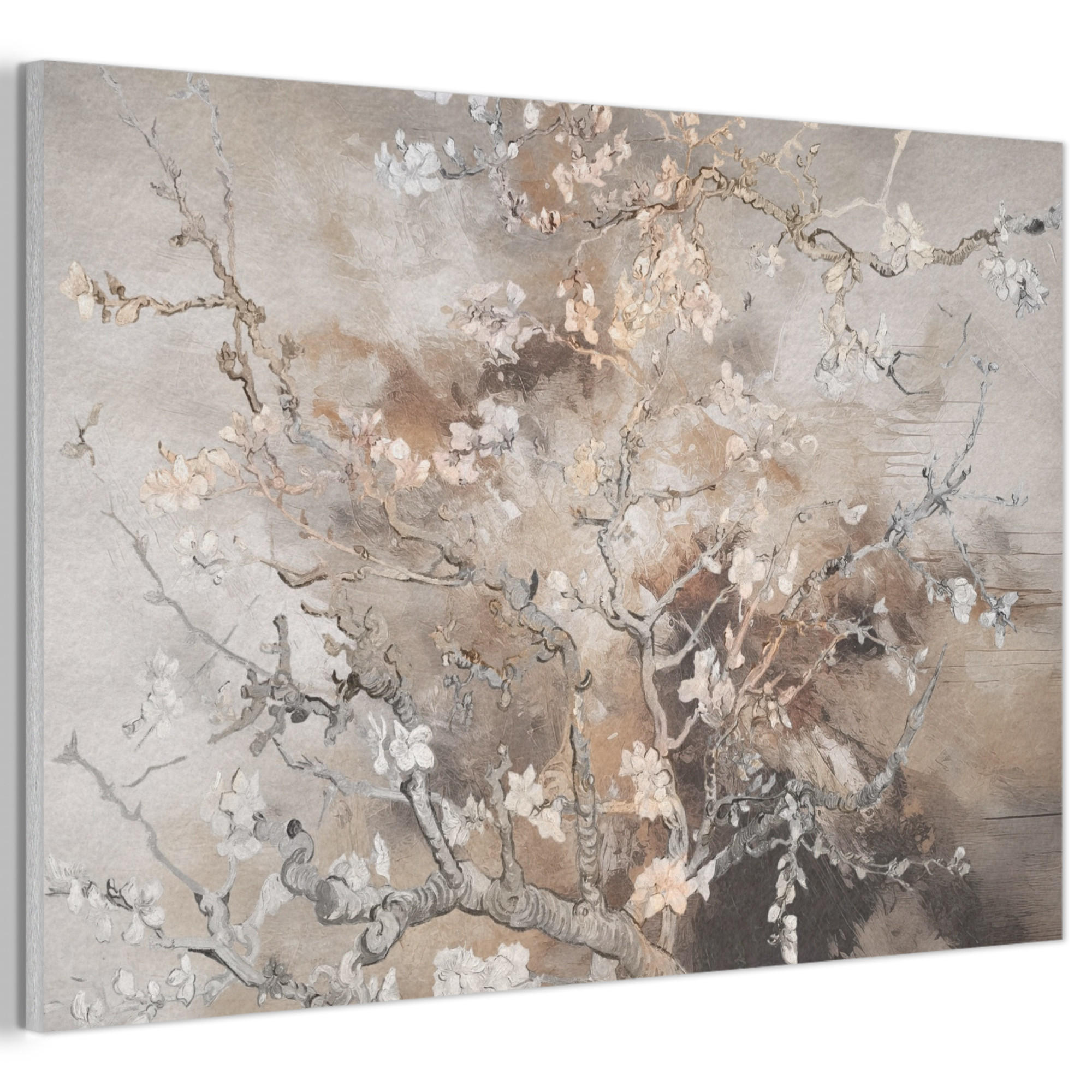 AKUSTIKBILD Mandelblüte - Kunst - Van Gogh - Beige - Abstrakt Akustikpaneele 90x60 cm - Braun, Kunststoff (90/60/0.9cm) - MuchoWow