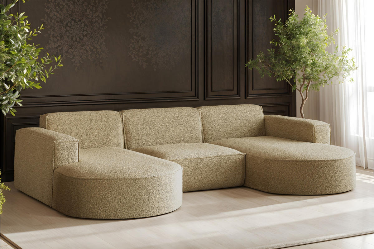 ECKSOFA, Modena U-Form, Stoff Quelle, Hellbraun - Hellbraun, Holz (299/165cm) - Kaiser Möbel