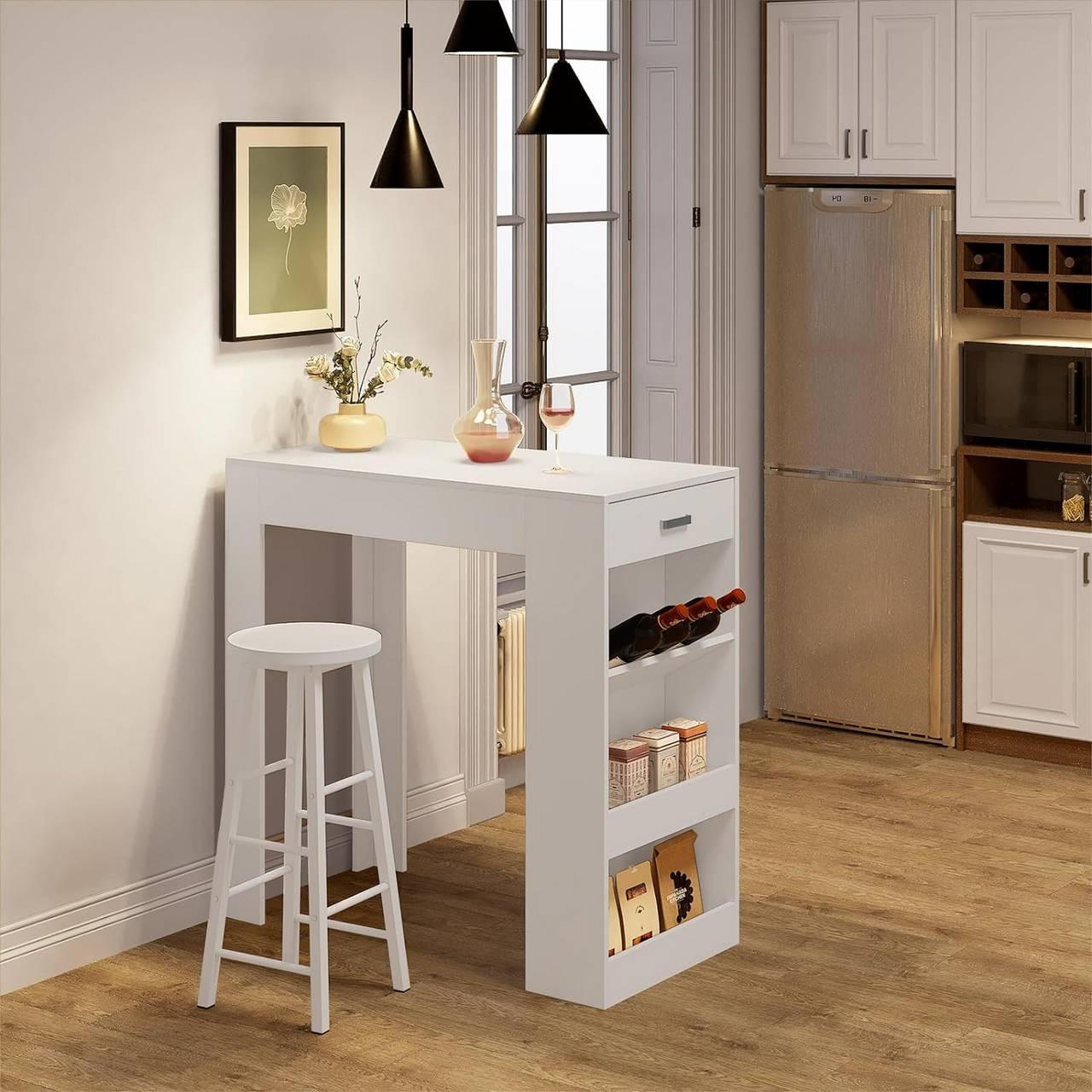 BARTISCH mit 1 Schublade 3 Ablagen, Weinregal, Weiß - Weiß, Holzwerkstoff (100/100/50cm) - Woltu