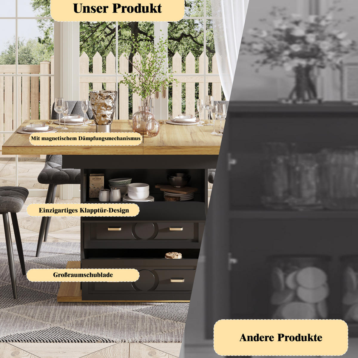AUSZIEHTISCH 110/80/75 cm Natural Wood aus MDF mit Stauraum und Schubladen - Naturfarben, Holzwerkstoff (110/80/75cm) - OKWISH