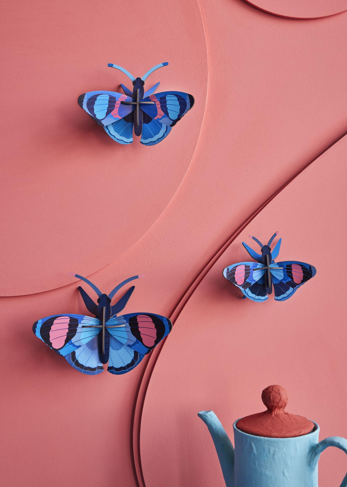 WANDDEKO Azur-Flug-Trio 5/13 cm - Multicolor, Wellpappe (5/13/17cm) - KUNSTLOFT