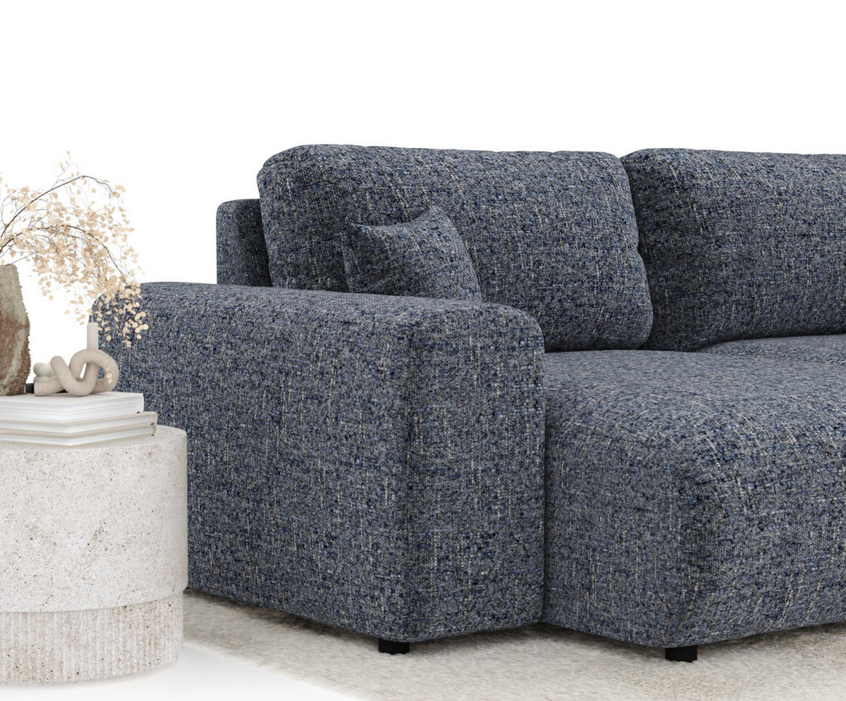 ECKSOFA Zanzibar Marineblau Webstoff - Schwarz/Dunkelblau, Holz/Holzwerkstoff (237/144cm) - Maison de Reve