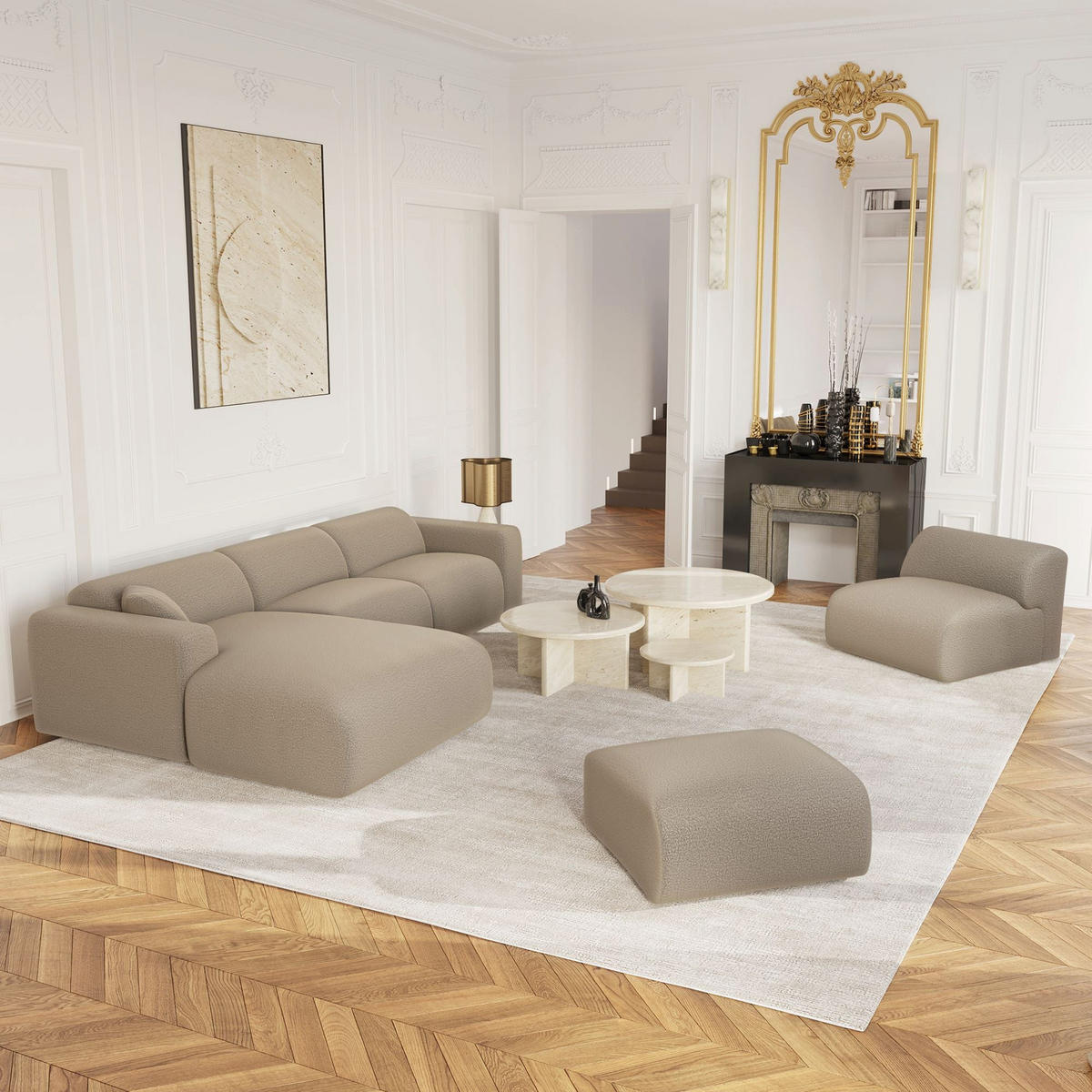 ECKSOFA LINKS Bouclé-Stoff Taupe 280cm - Taupe, Textil (165/280cm) - Sia Home