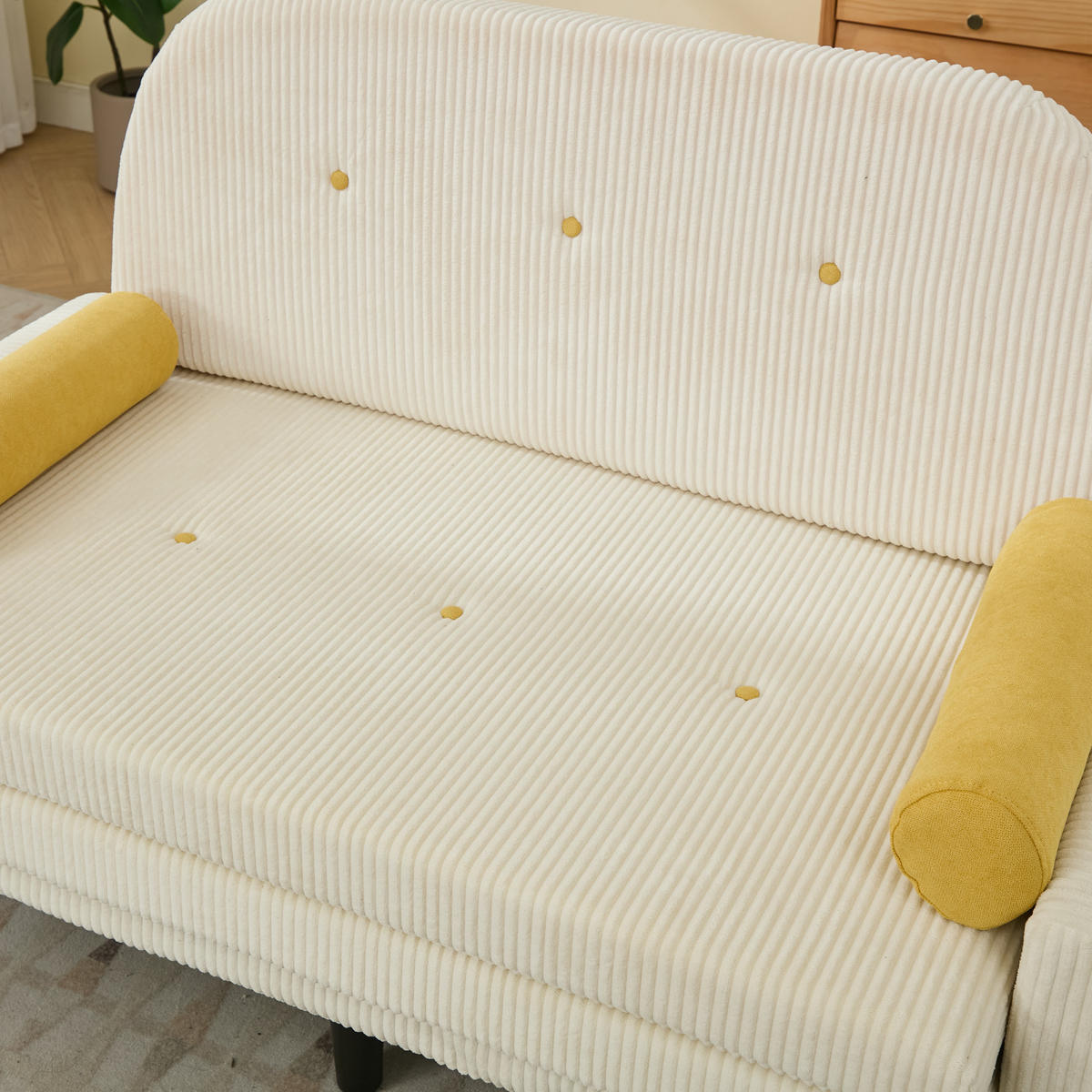 2-SITZER SCHLAFSOFA Cord Elfenbein mit 2 Kissen und Stauraum - Beige, Kunststoff/Textil (133.5/85/77cm) - WISHDOR