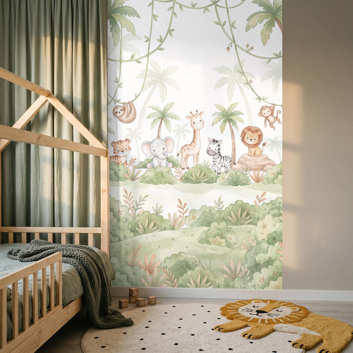 KINDERTAPETE - Tiere - Dschungel - Pastell - 140x240 cm - Weiß, Papier (140/240cm) - OnlyWow