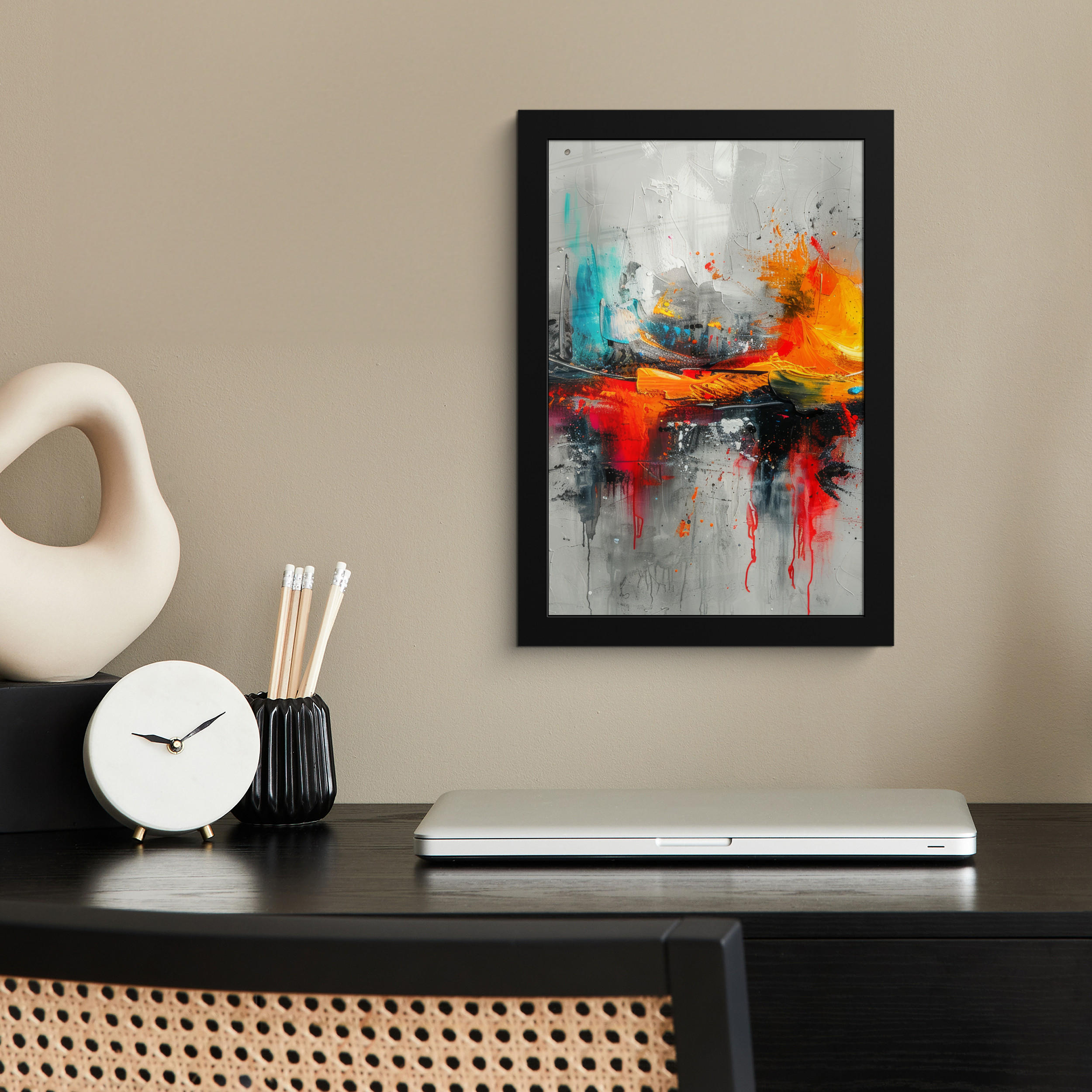 GERAHMTES BILD Moderne Kunst - Orange - Grau - Abstrakt 20x30 cm - Hellgrau, Papier (20/30cm) - MuchoWow