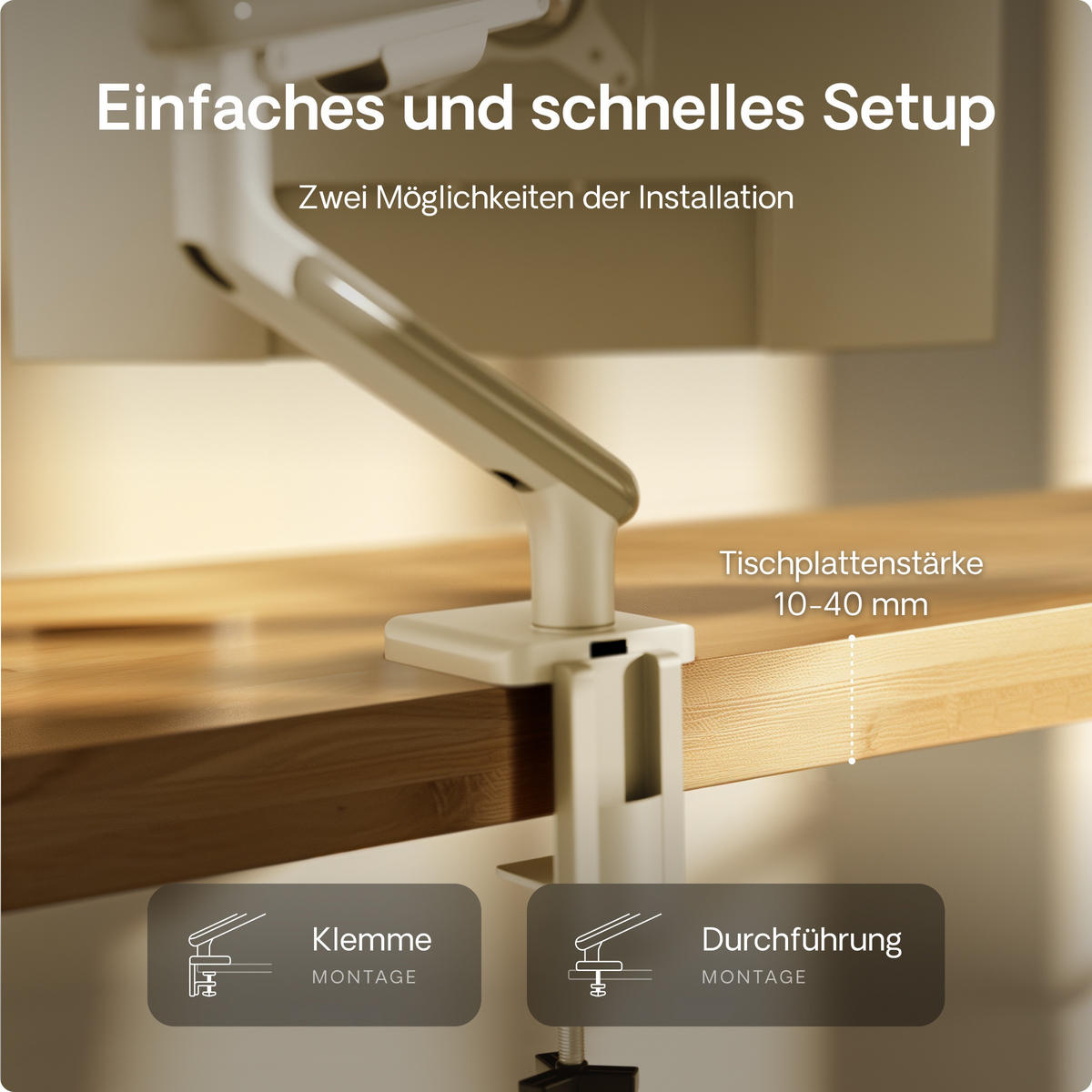 MONITORHALTERUNG, Weiß, Tischhalterung für 1 Monitor 17"-32", VESA 75x75mm, VESA 100x100mm - Schwarz, Kunststoff/Metall (55.9/11.5/60cm) - Desktronic