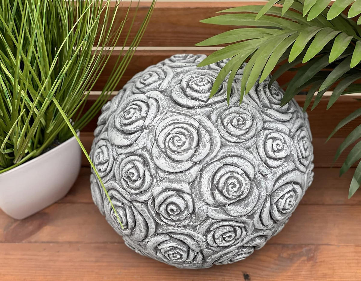 STEINFIGUR Stein Dekokugel Rosenball Frostfest, massiver Steinguss - Grau, Stein (22/25/22cm) - stoneandstyle