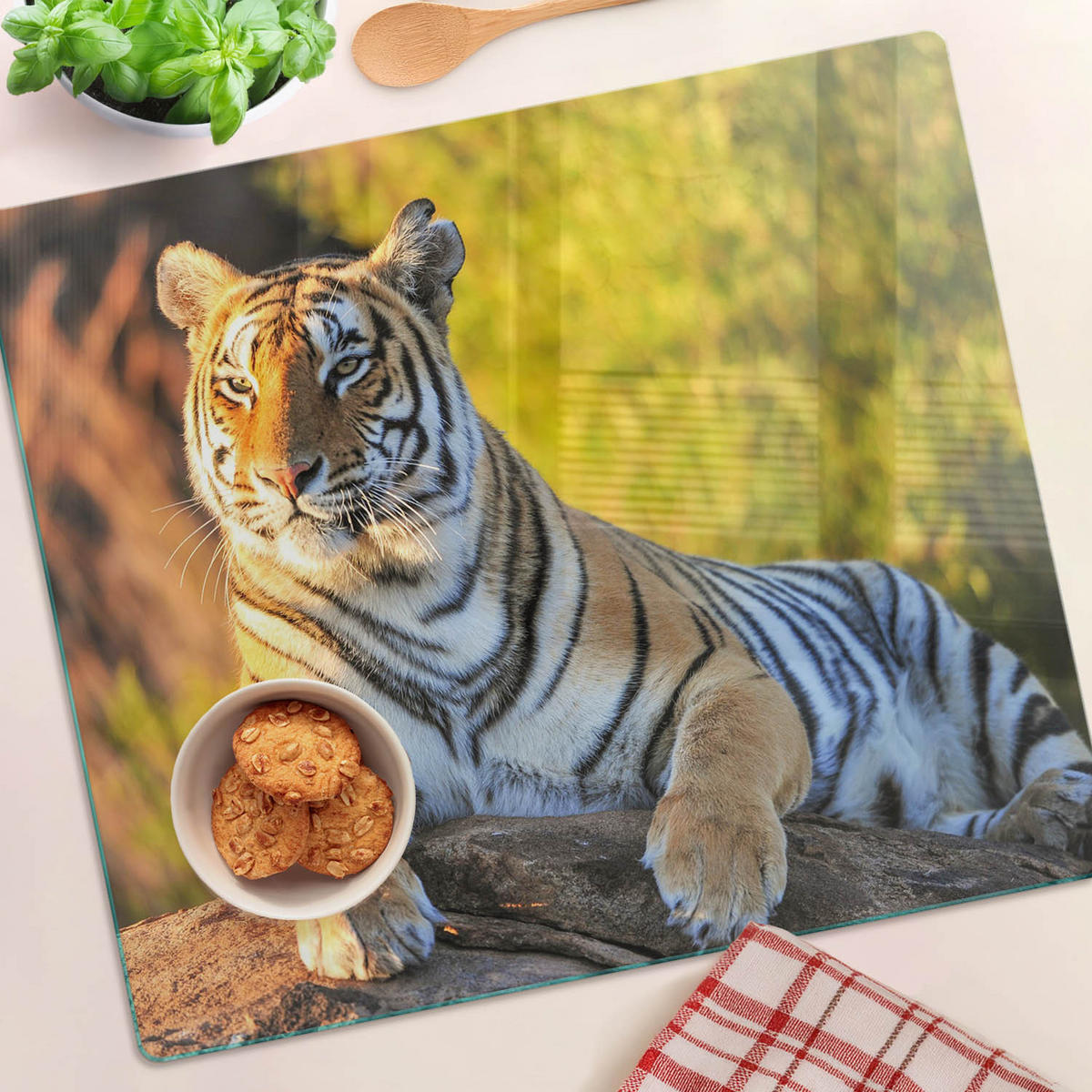 GLASPLATTE 60x52 cm Porträt des Tigers - Schwarz/Grau, Glas (60/0.4/52cm) - TULUP