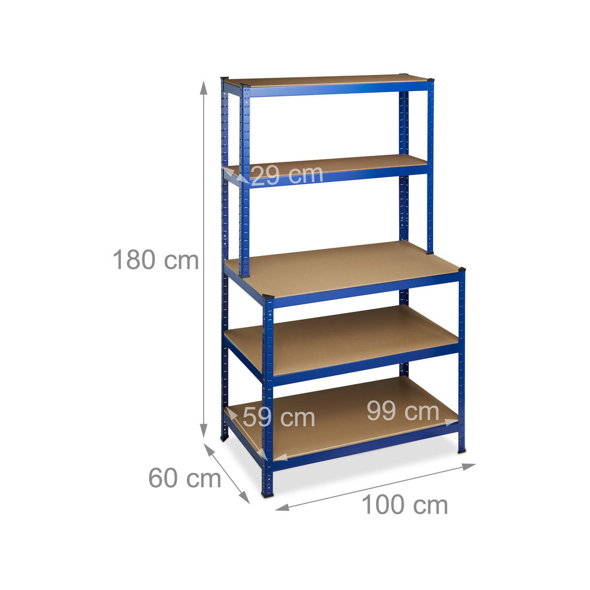 SCHWERLASTREGAL - Blau, Holzwerkstoff/Kunststoff (100/180/60cm) - Relaxdays