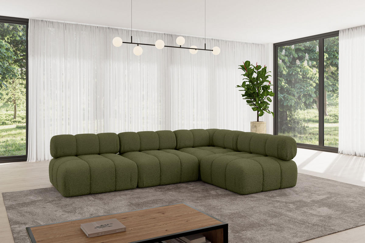 ECKSOFA modulares Sofa Samaro-L2 - 285x190x70 cm Grün Bouclé - Grün, Holzwerkstoff/Textil (285/190cm) - ALTDECOR