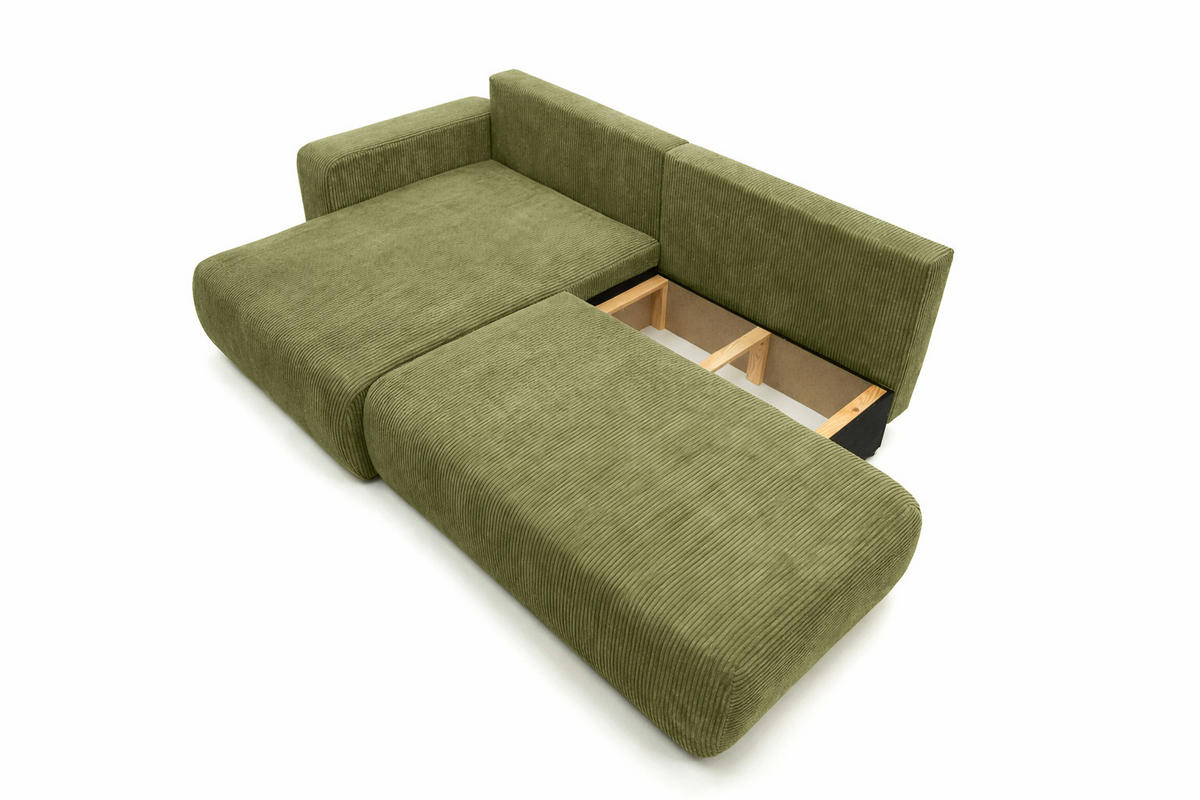 ECKSOFA Mit Schlaffunktion Und Bettkasten, Cordstoff Poso, Olive, Links, OPEN XL - Olivgrün, Holz (262/145cm) - Kaiser Möbel